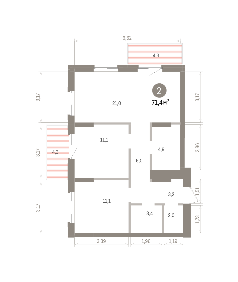 2-комнатная квартира, 71.37 кв.м, Кварталы Драверта, изображение-2
