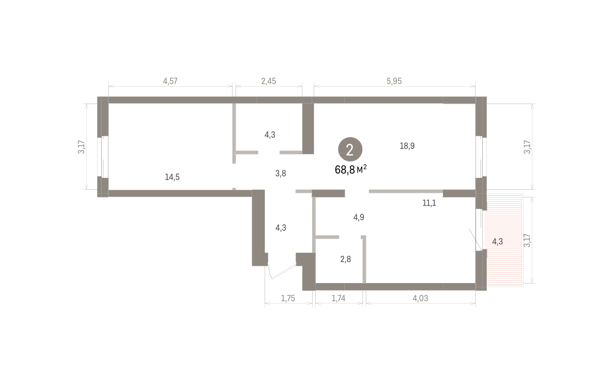 2-комнатная квартира, 68.8 кв.м, Кварталы Драверта, изображение-2