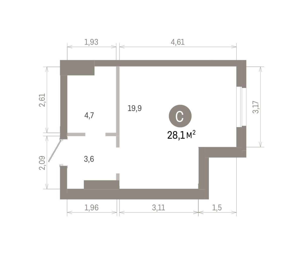 Квартира 27.6 кв. м