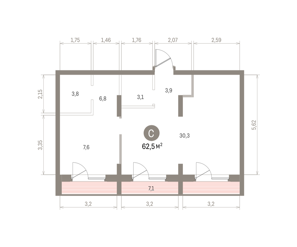 1 комн. Квартира 62.5 кв. м