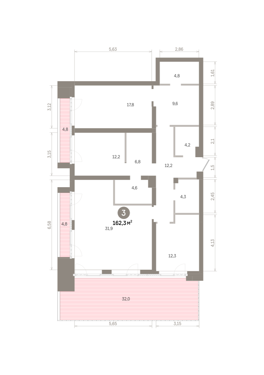 3 комн. Квартира 162.3 кв. м