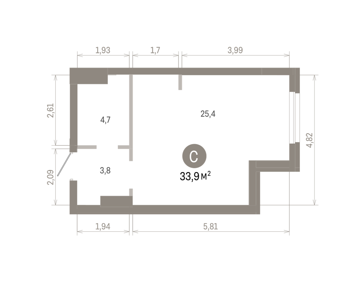 Квартира 33.9 кв. м