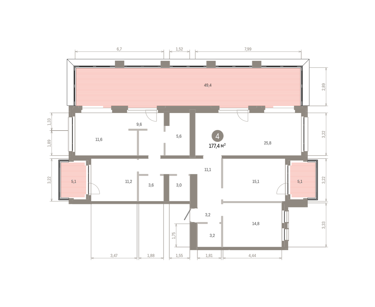 4 комн. Квартира 177.4 кв. м