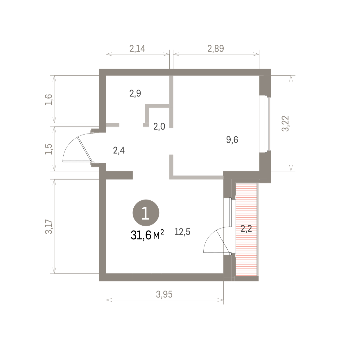 1 комн. Квартира 31.6 кв. м