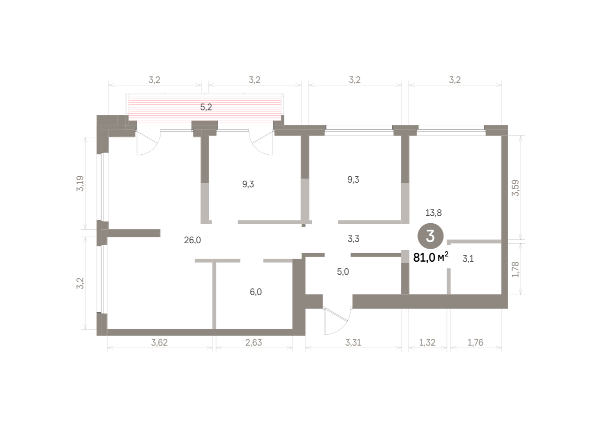 3 комн. Квартира 81 кв. м
