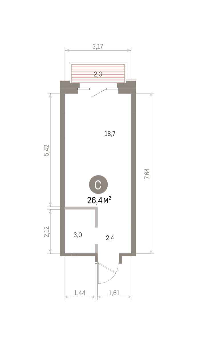 Квартира 26.4 кв. м