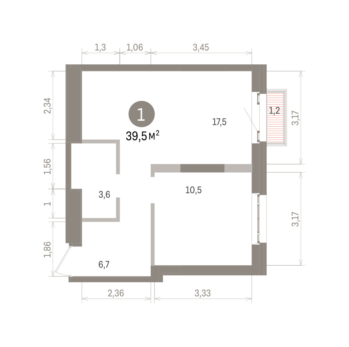 1 комн. Квартира 39.5 кв. м
