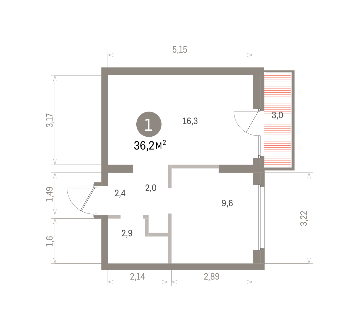 1 комн. Квартира 36.2 кв. м
