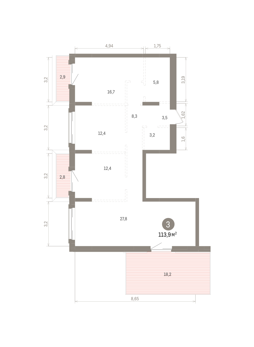3-комнатная квартира, 113.93 кв.м, Кварталы Драверта, изображение-2