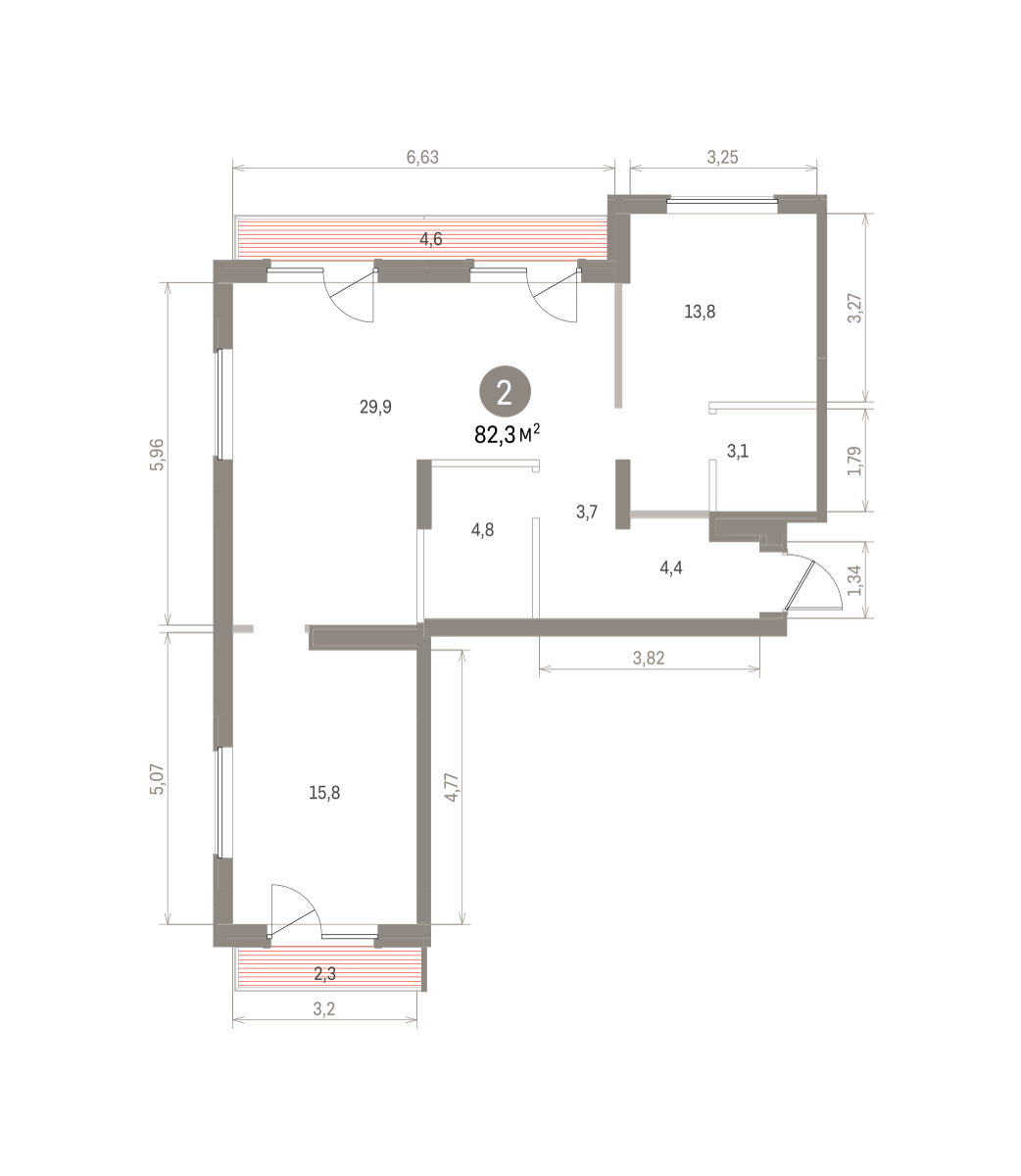 2 комн. Квартира 82.3 кв. м