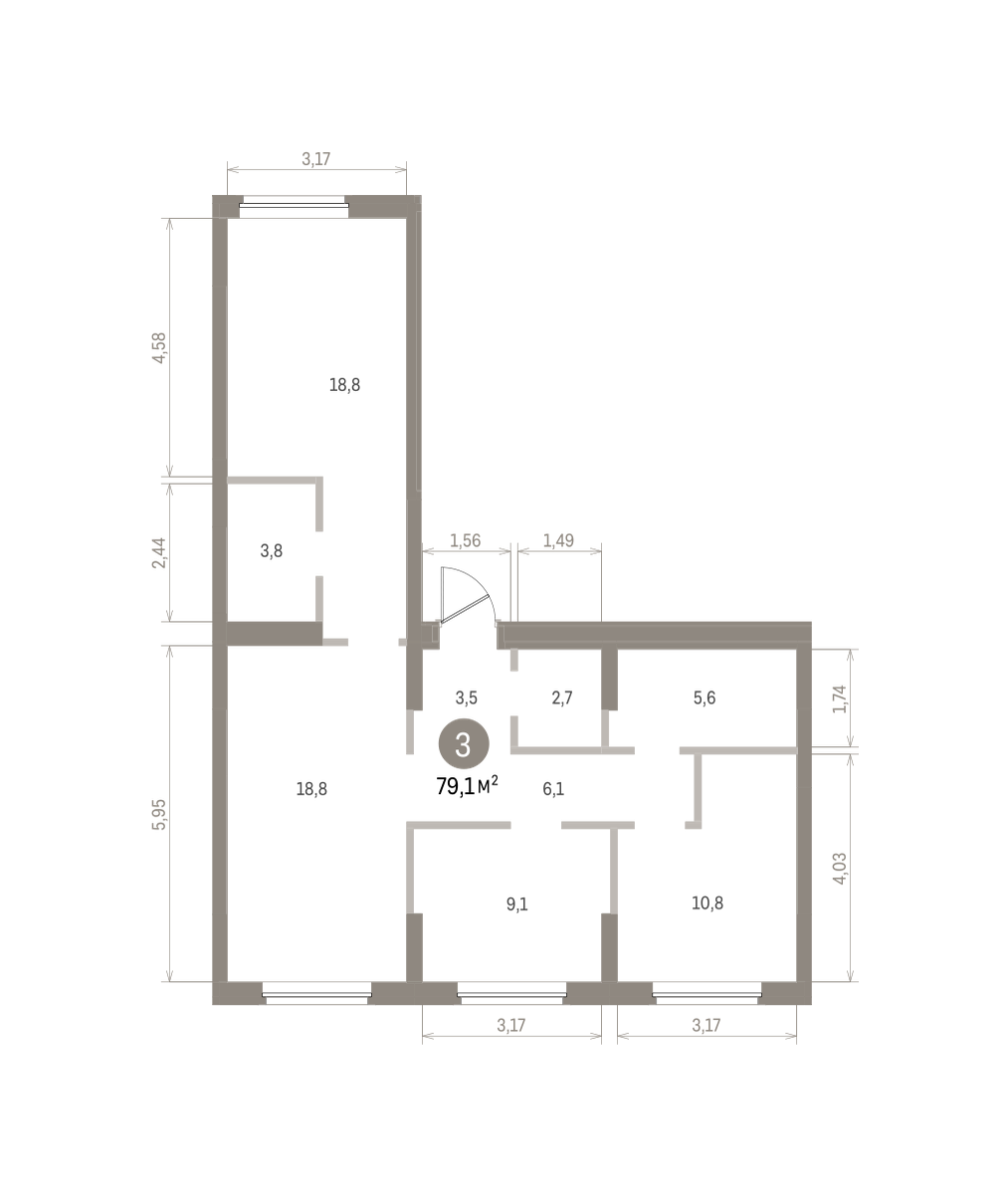 3 комн. Квартира 79.1 кв. м