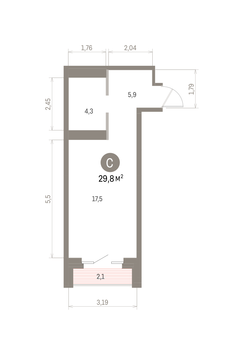 Квартира 29.8 кв. м