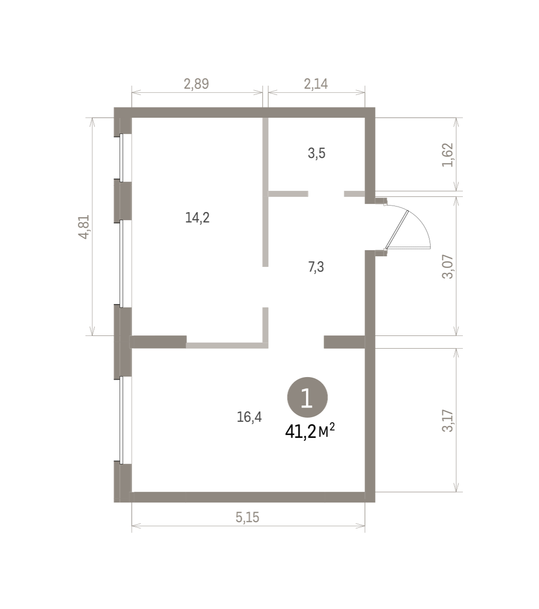 1 комн. Квартира 41.2 кв. м