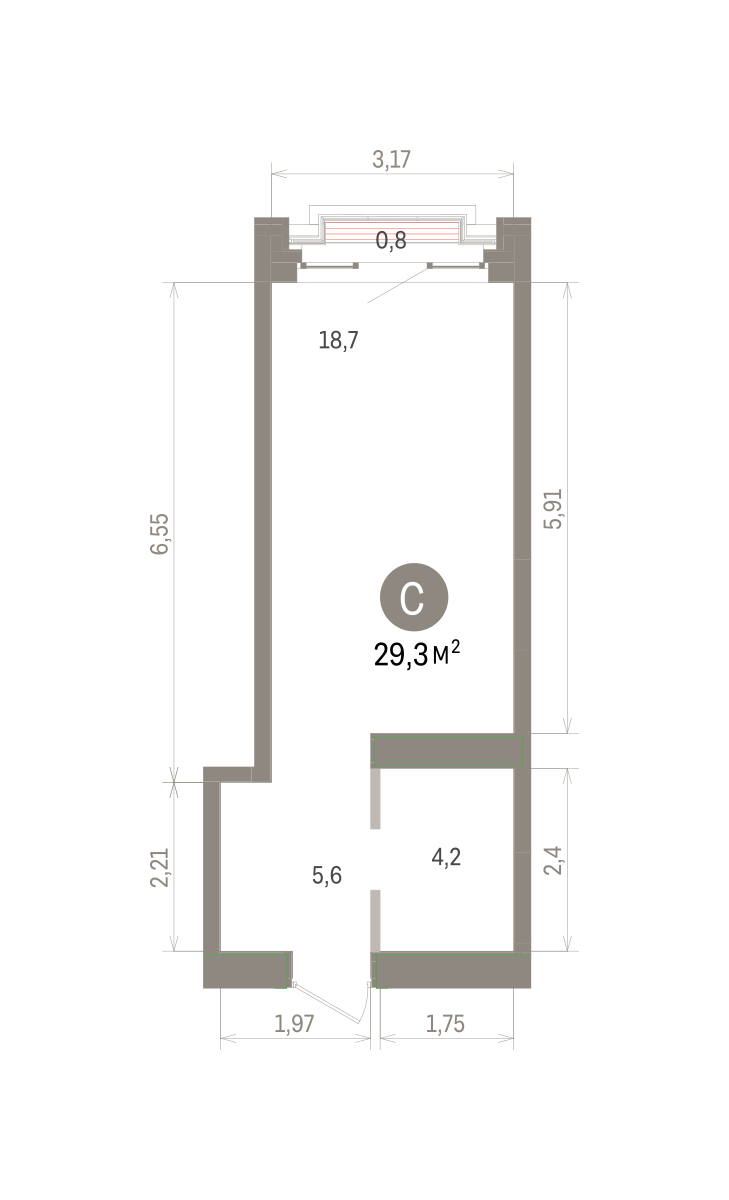 Квартира 29.3 кв. м