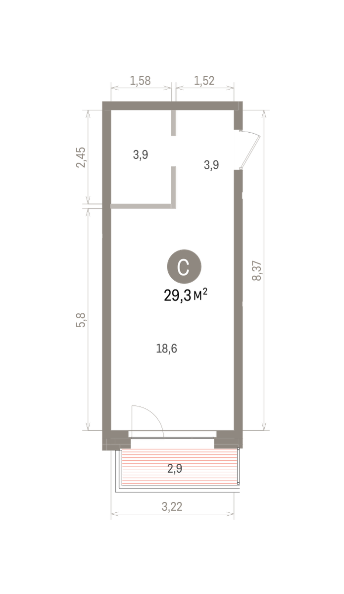 Квартира 29.3 кв. м