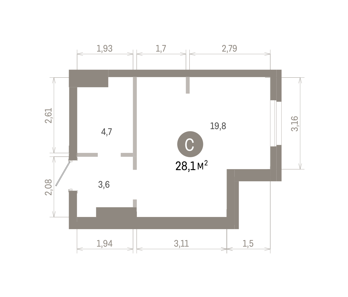 Квартира 27.7 кв. м