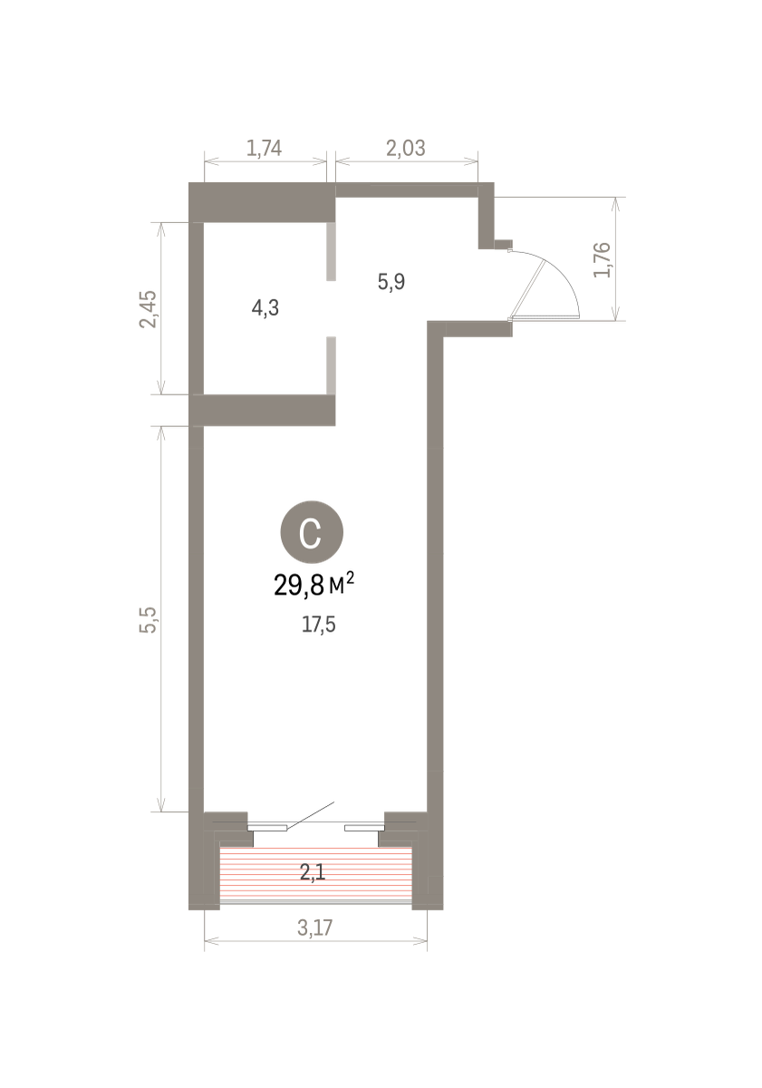 Квартира 29.8 кв. м