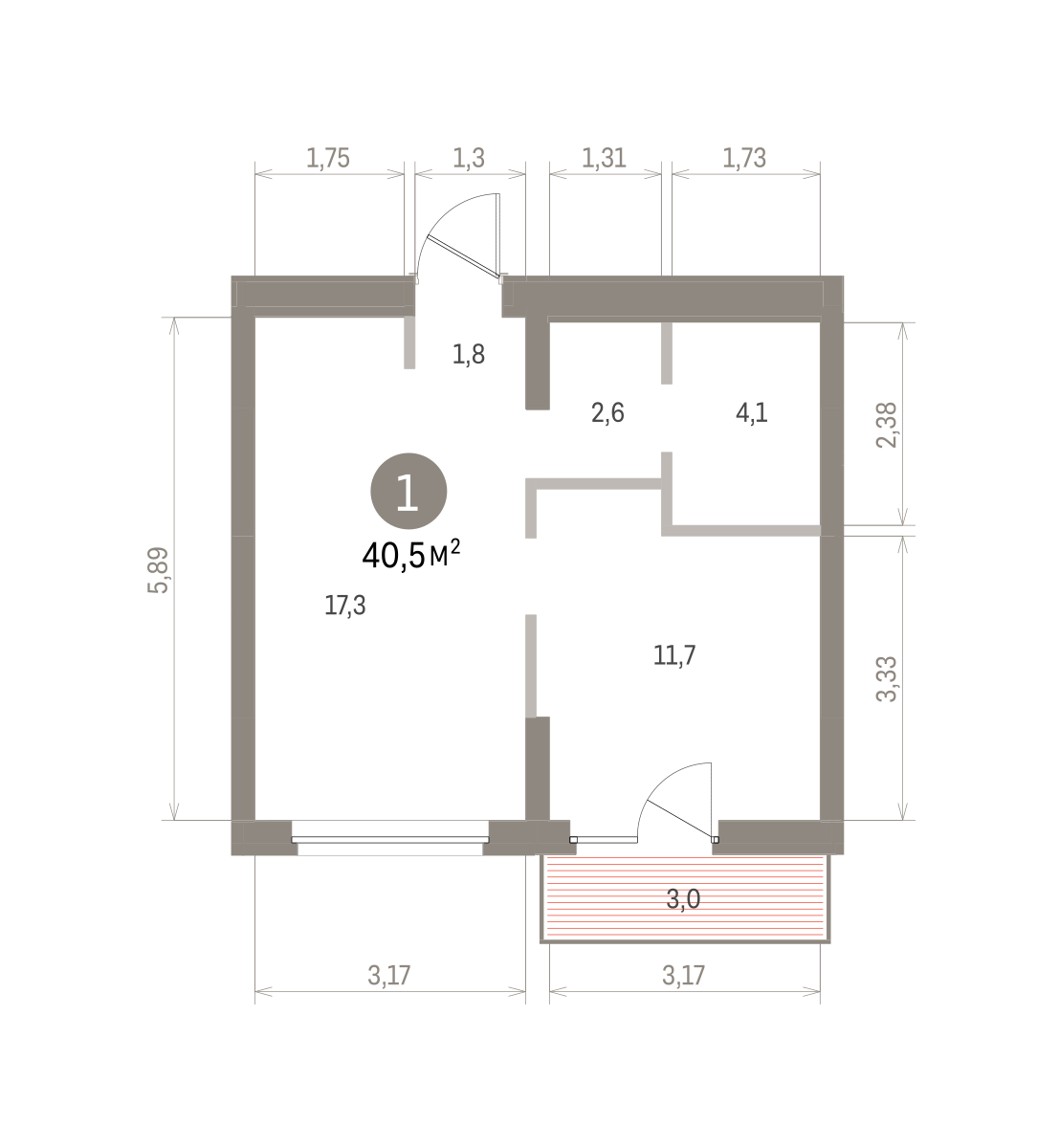 1 комн. Квартира 40.5 кв. м