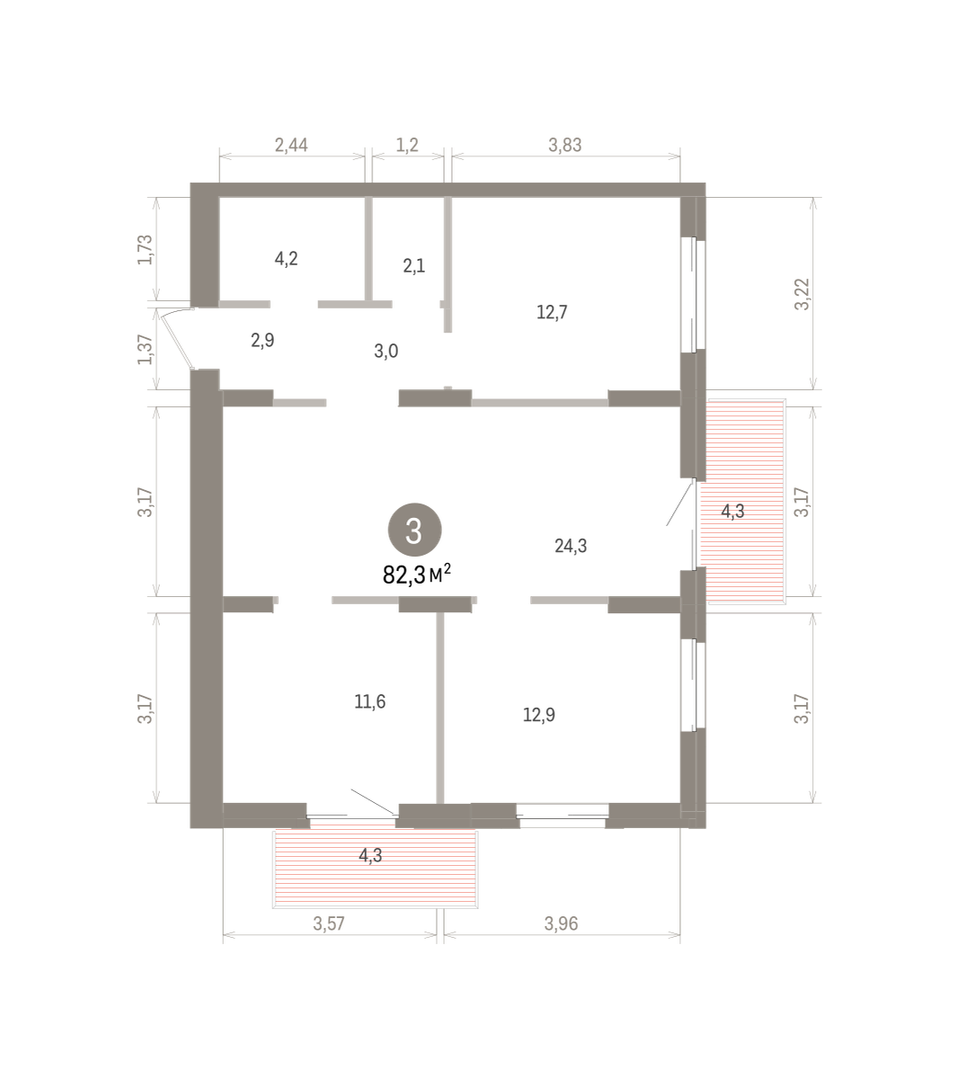 3-комнатная квартира, 82.3 кв.м, Кварталы Драверта, изображение-2