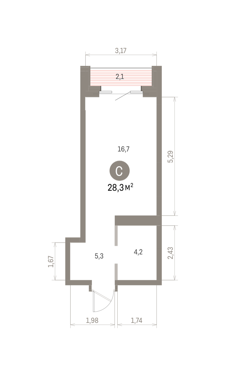 Квартира 28.3 кв. м