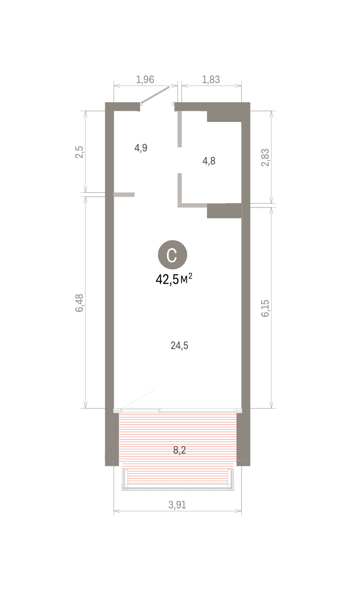 Квартира 42.5 кв. м