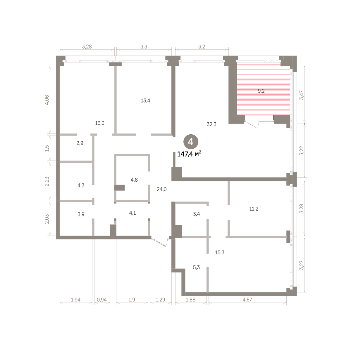 4 комн. Квартира 147.4 кв. м