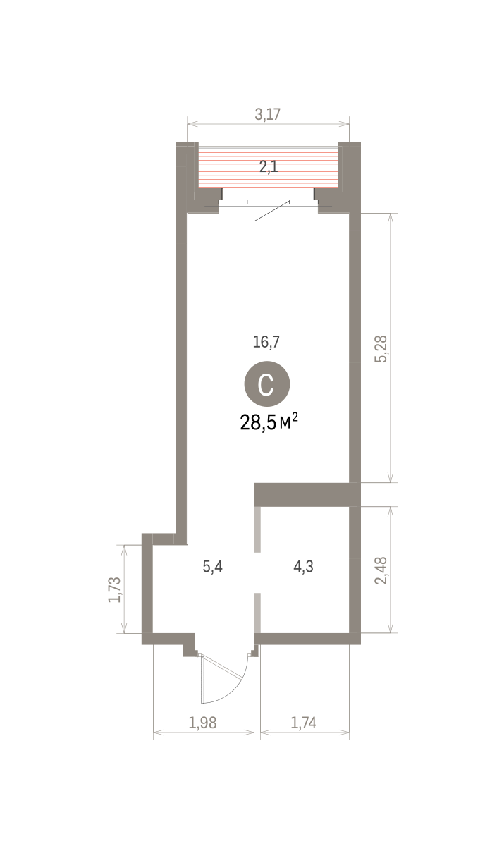Квартира 28.5 кв. м