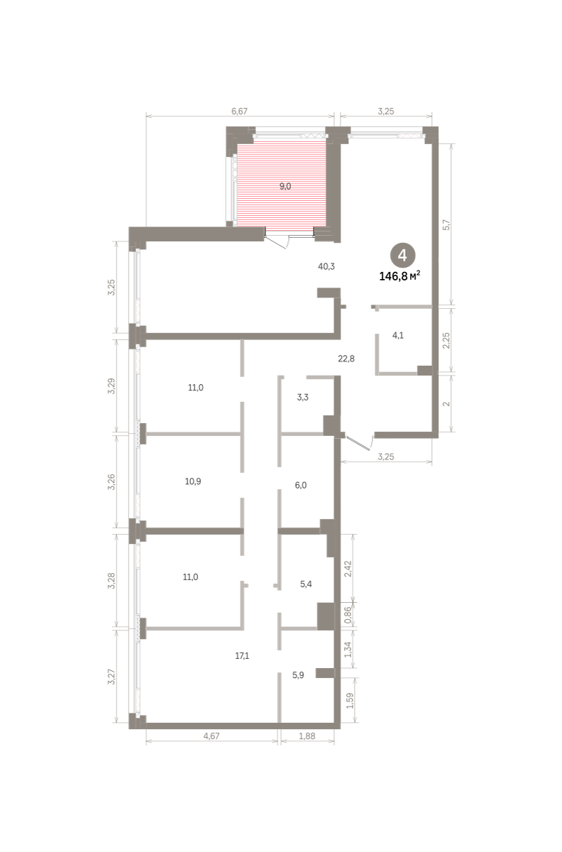 4 комн. Квартира 146.8 кв. м