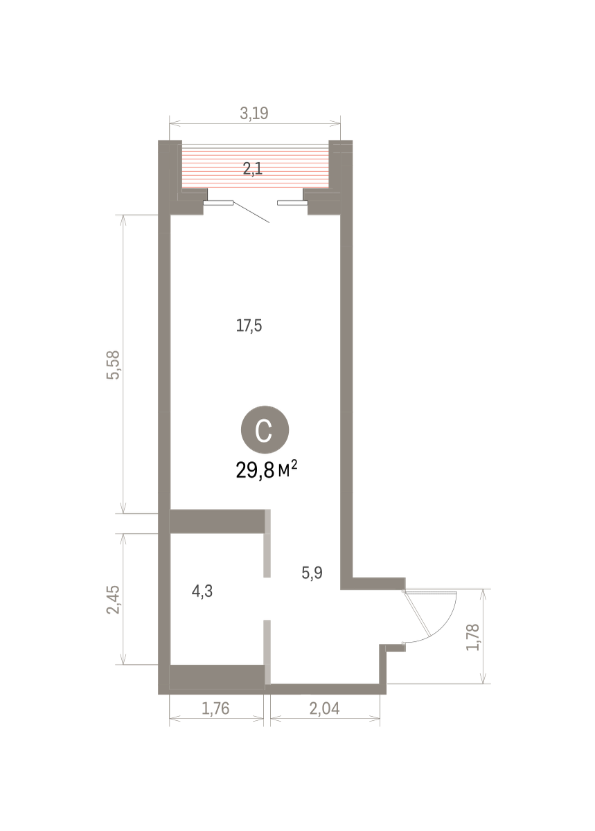 Квартира 29.8 кв. м