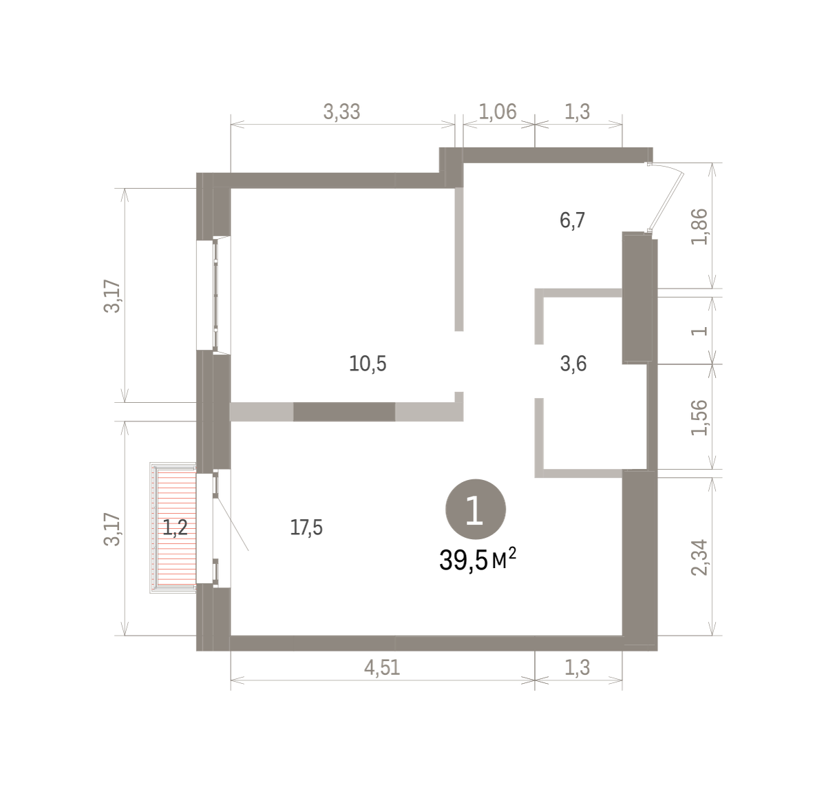 1 комн. Квартира 39.5 кв. м