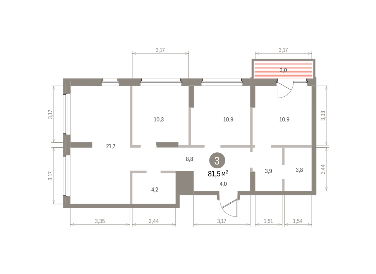 3 комн. Квартира 81.5 кв. м