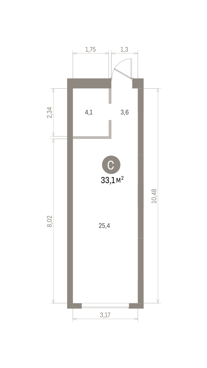 Квартира 33.1 кв. м