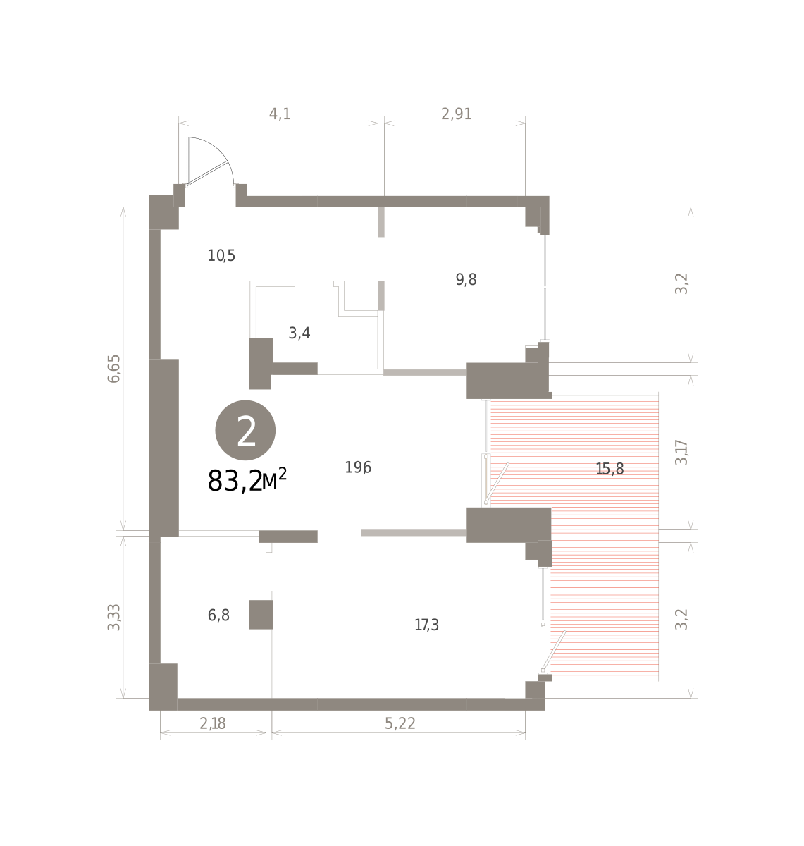 2 комн. Квартира 83.2 кв. м