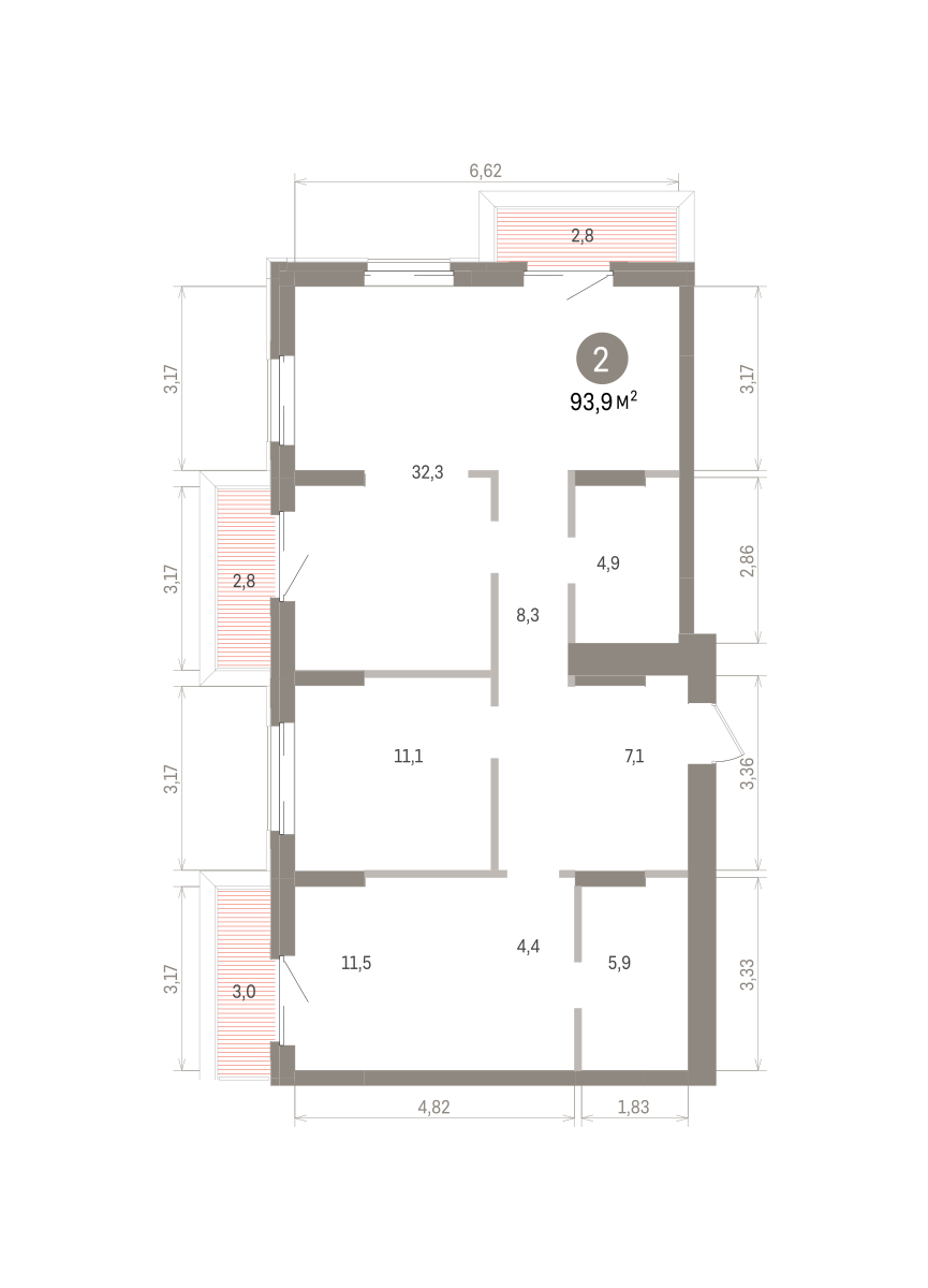 3-комнатная квартира, 93.71 кв.м, Кварталы Драверта, изображение-2