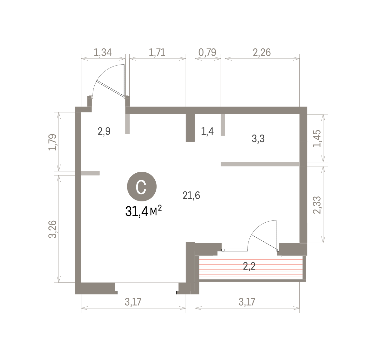 Квартира 31.4 кв. м