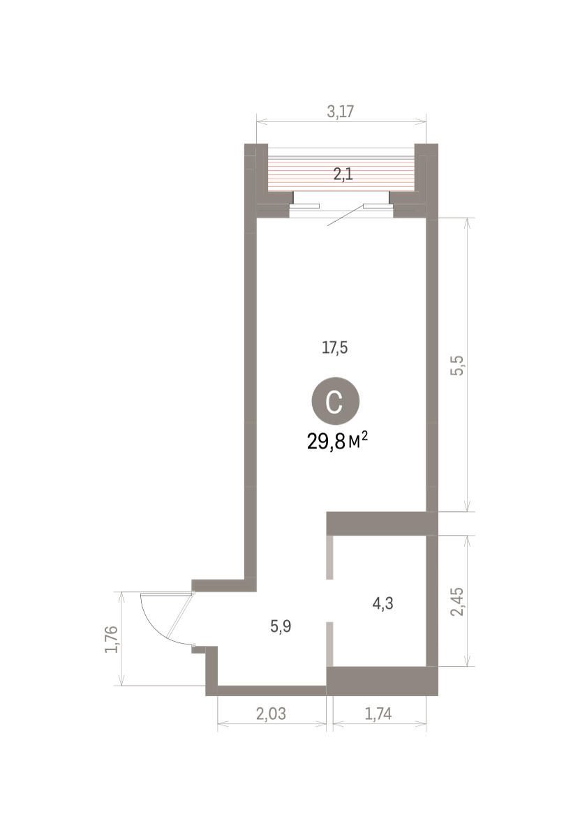 Квартира 29.8 кв. м