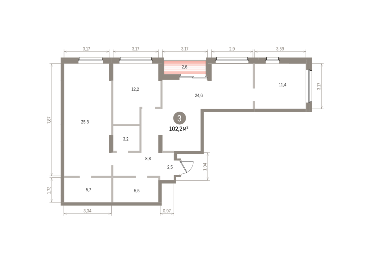 3 комн. Квартира 102.2 кв. м