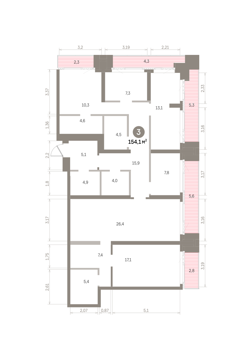 3 комн. Квартира 154.1 кв. м