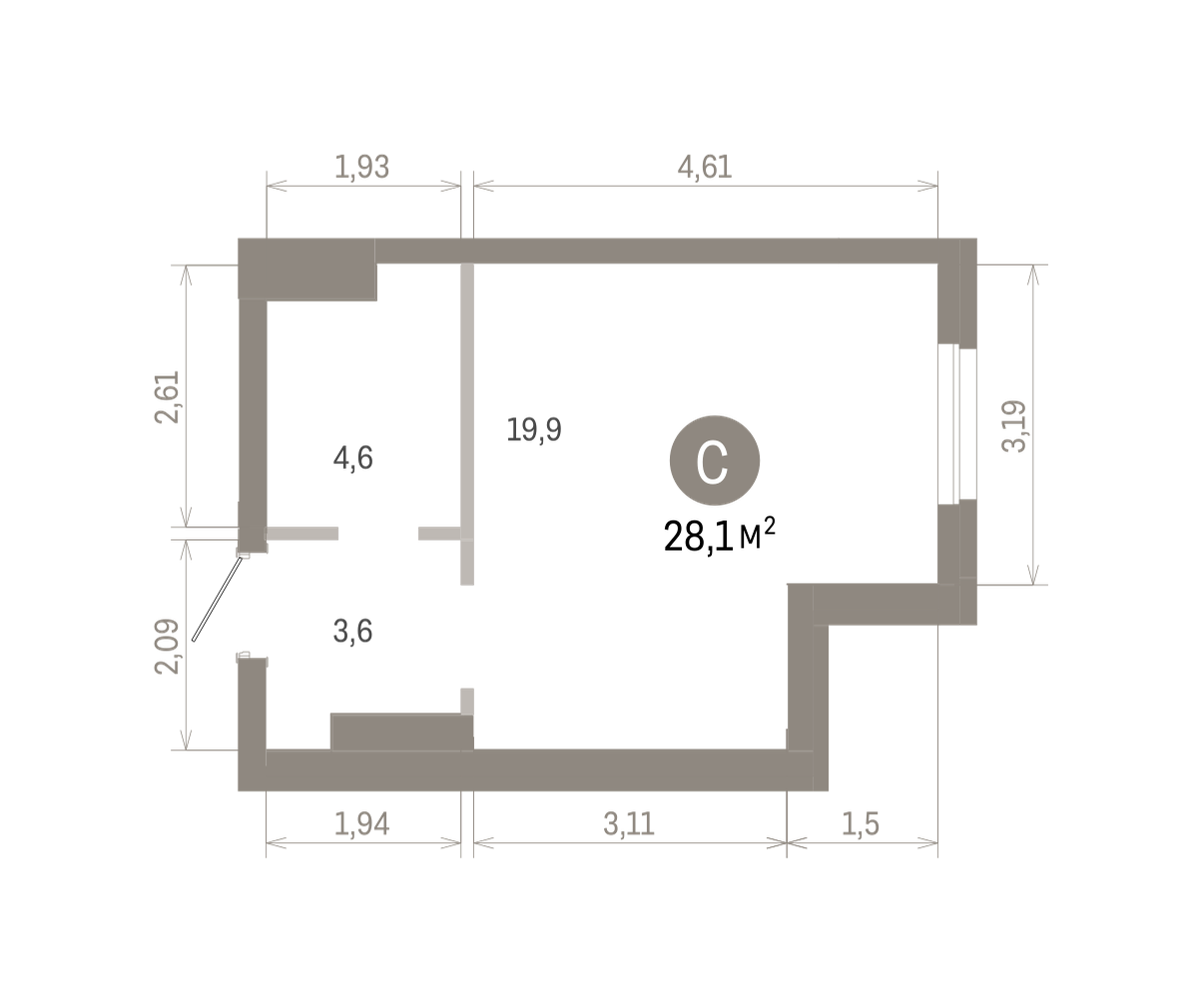 Квартира 27.7 кв. м