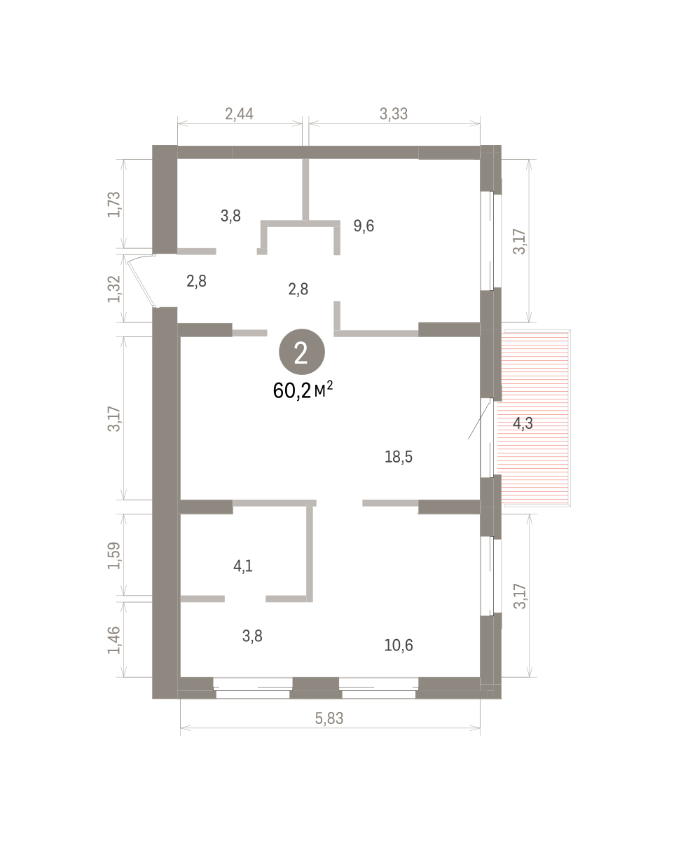 2-комнатная квартира, 60.18 кв.м, Кварталы Драверта, изображение-2
