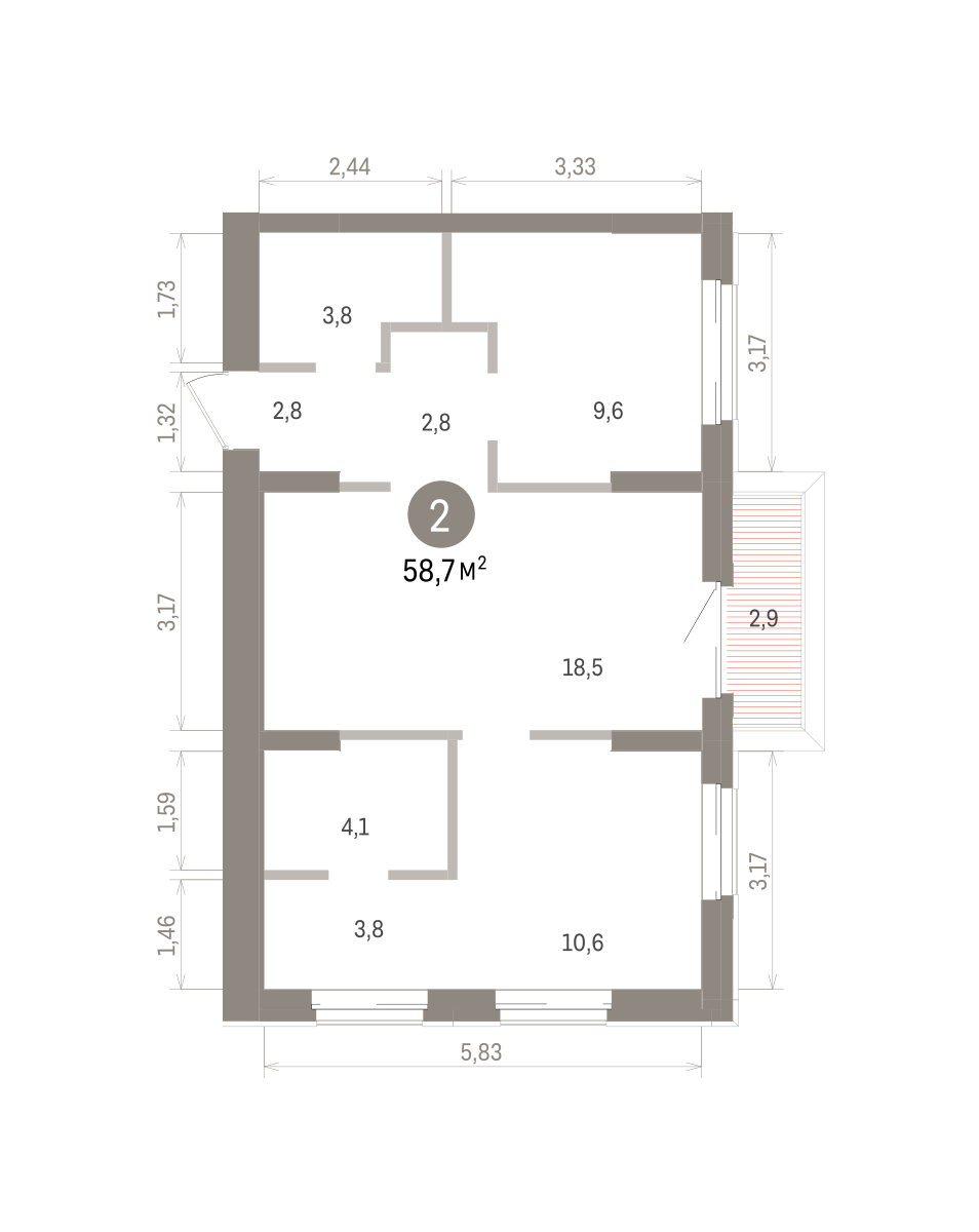 2-комнатная квартира, 58.74 кв.м, Кварталы Драверта, изображение-2
