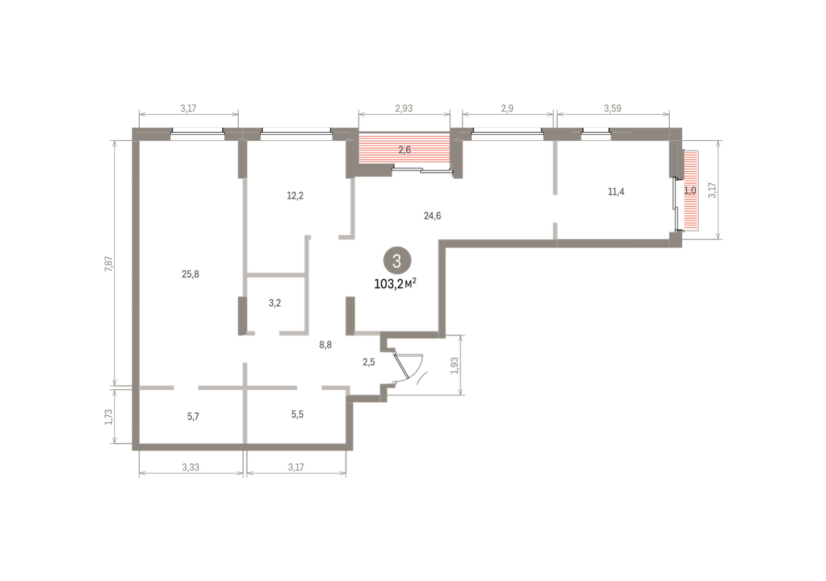 3 комн. Квартира 103.2 кв. м