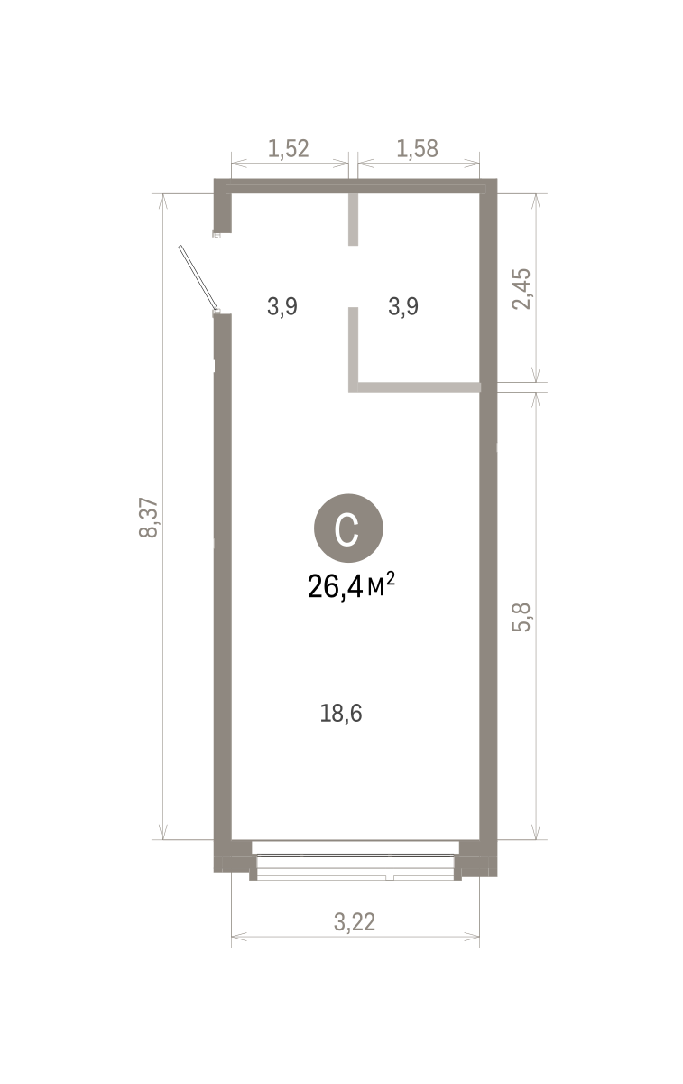 Квартира 26.4 кв. м