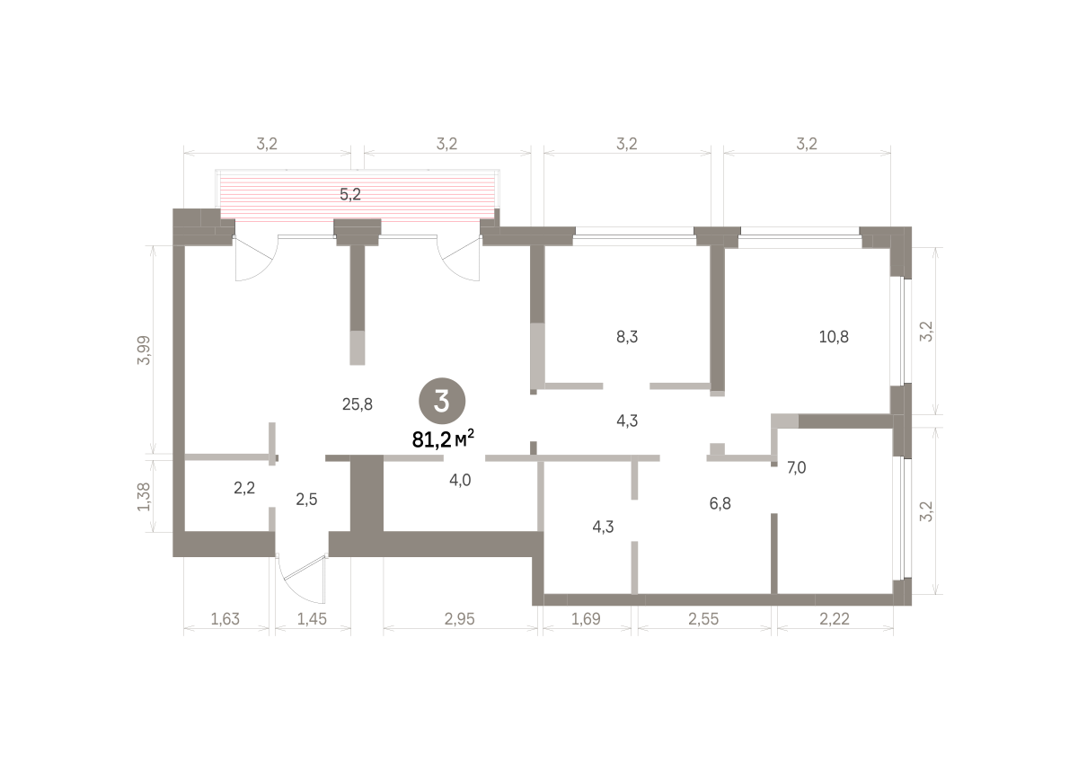 3 комн. Квартира 81.2 кв. м