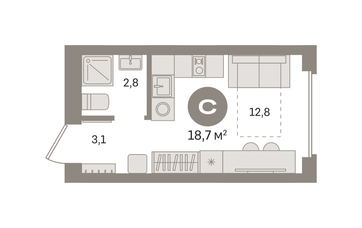Квартира 18.7 кв. м