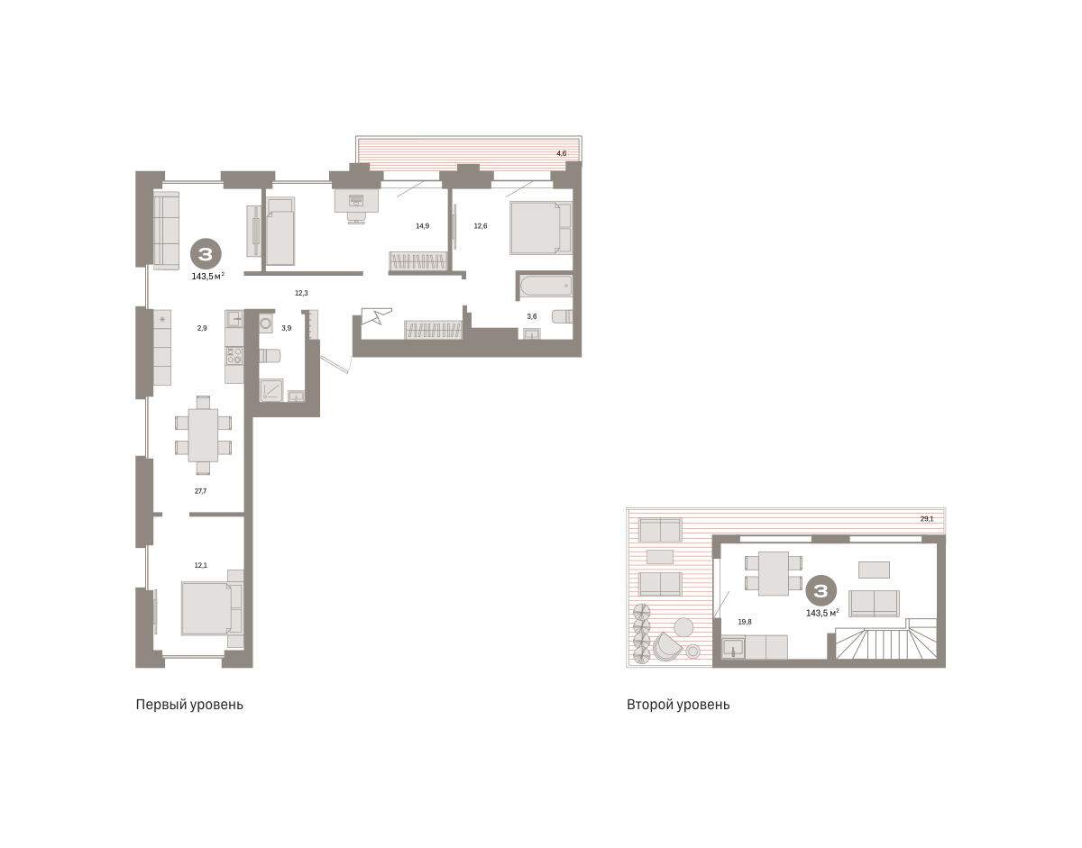 3 комн. Квартира 143.5 кв. м