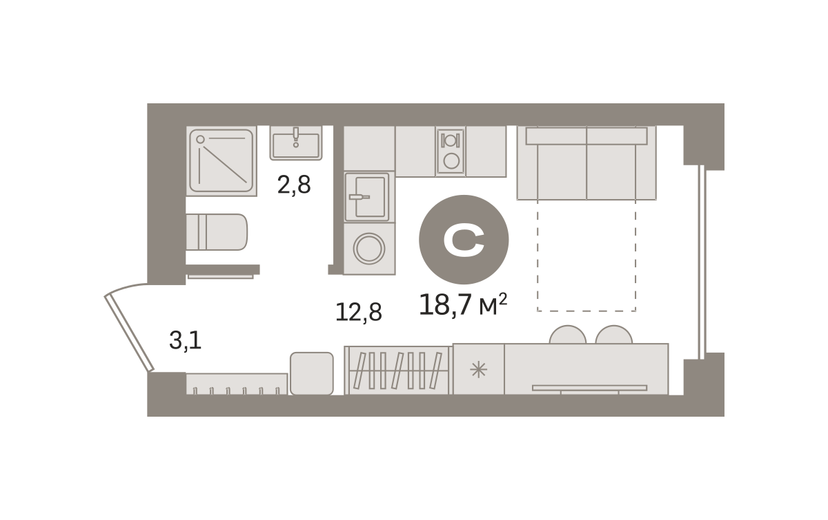 Квартира 18.7 кв. м