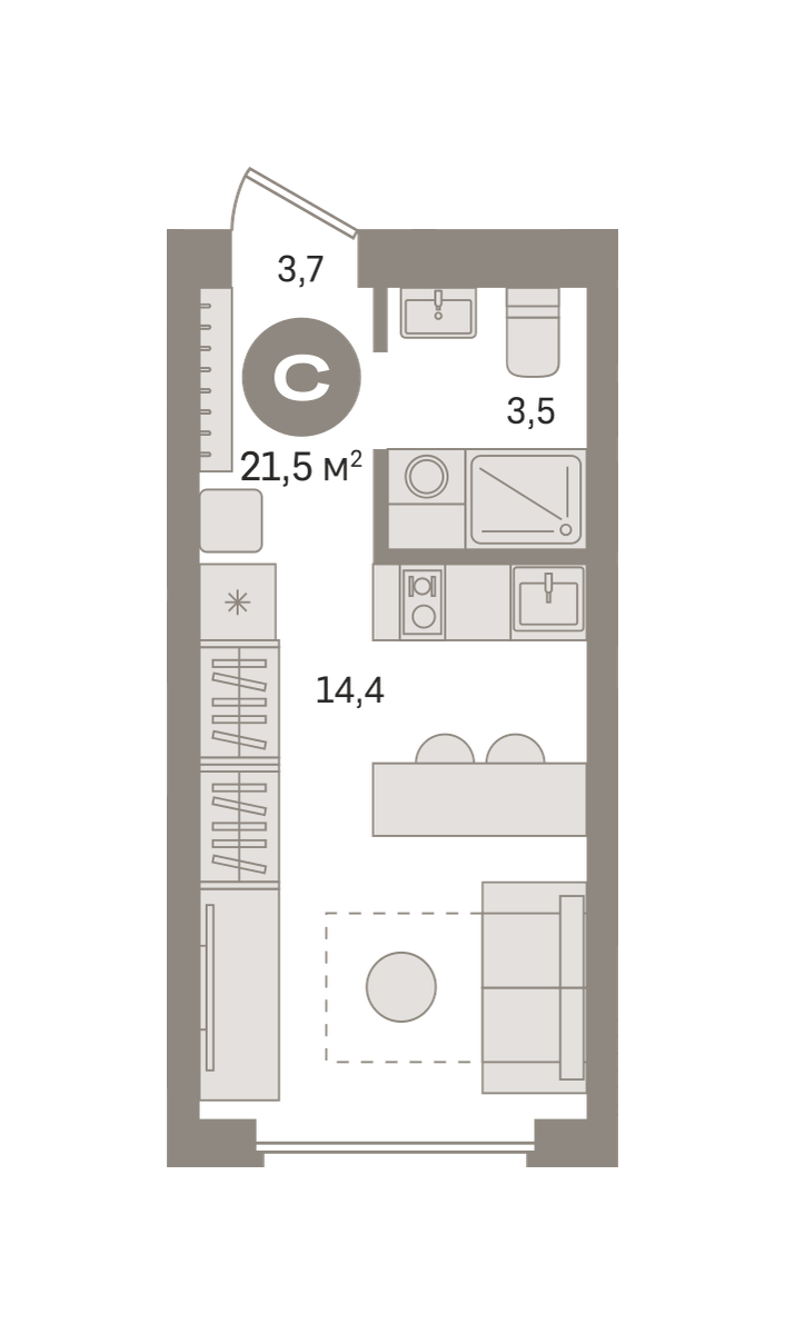 Квартира 21.5 кв. м