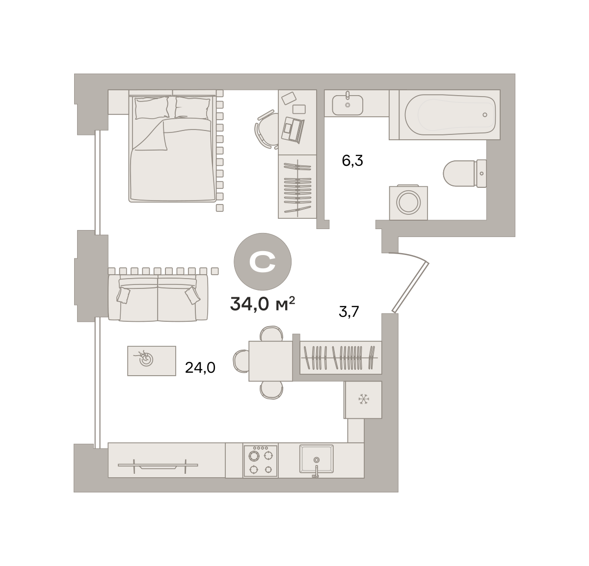 Квартира 34 кв. м