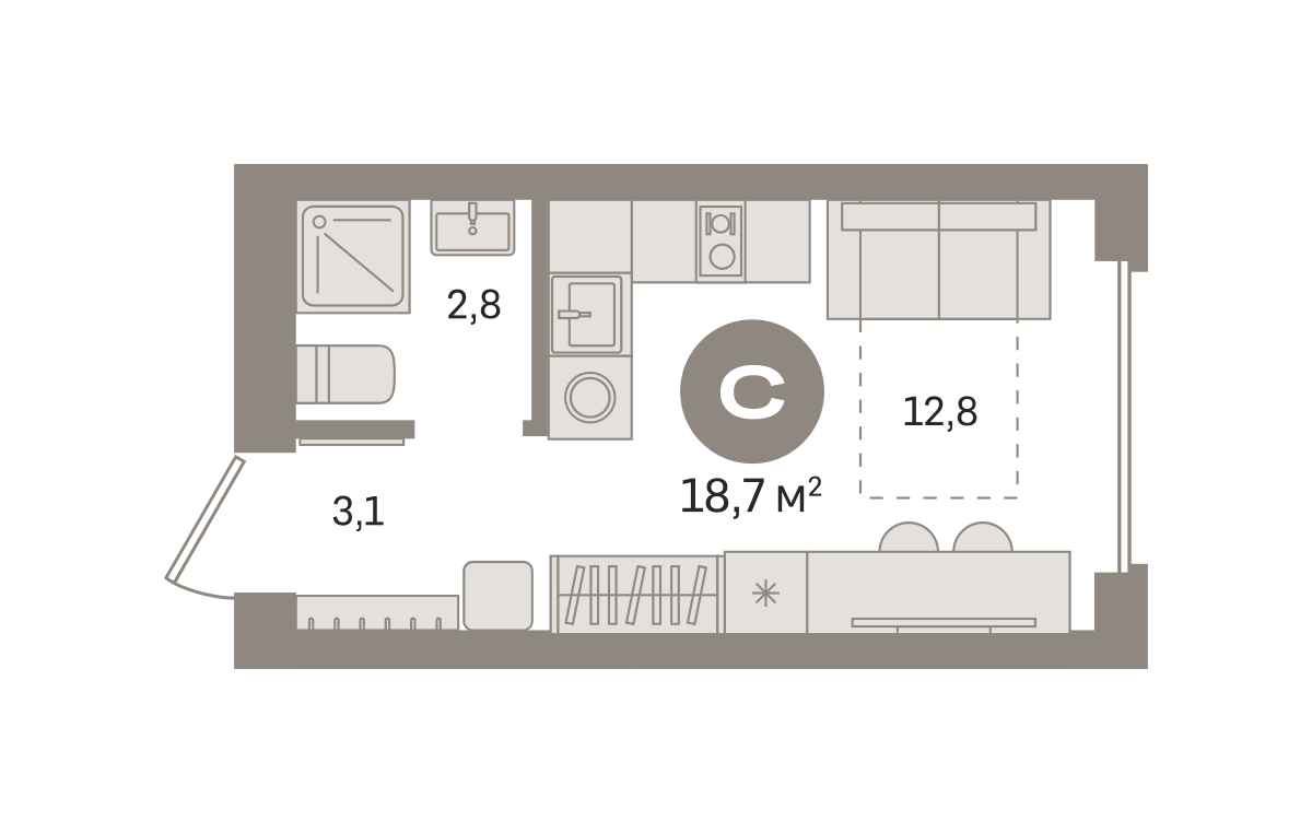 Квартира 18.7 кв. м